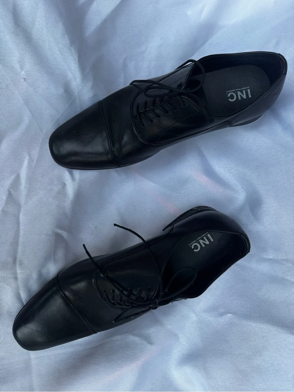 INC International Concepts Men’s Black Leather Cap-Toe Oxfords Mens size 10.5